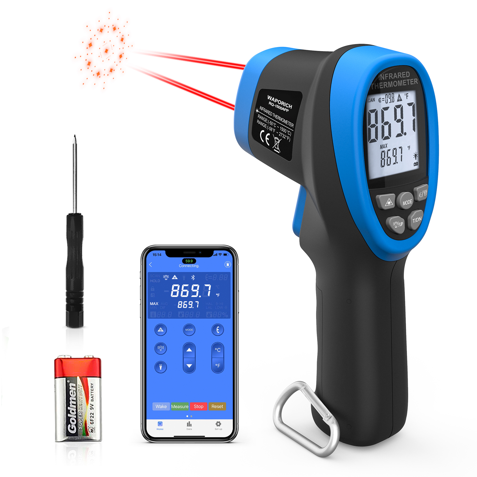 Industrial Laser Temperature Gun - HP-1500APP Infrared Thermometer Gun, Dual Laser