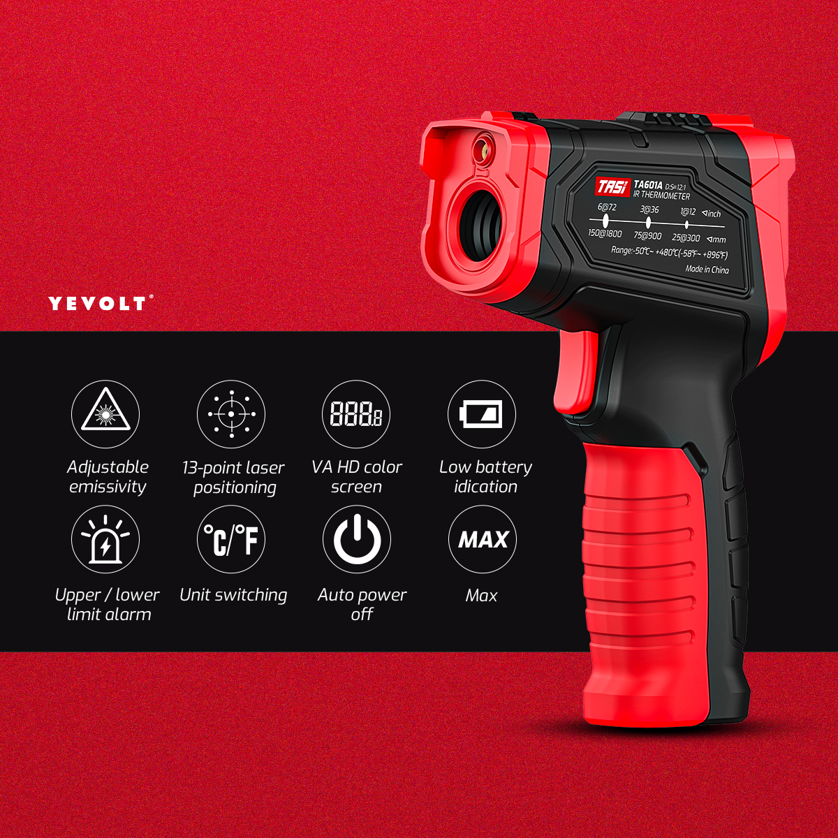 YEVOLT TA601 Series Digital In - Industrial Laser Temperature Gun reseña y precio