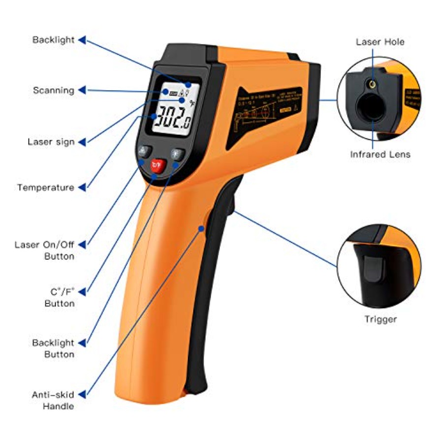 Laser Infrared Thermometer Non - Industrial Laser Temperature Gun reseña y precio