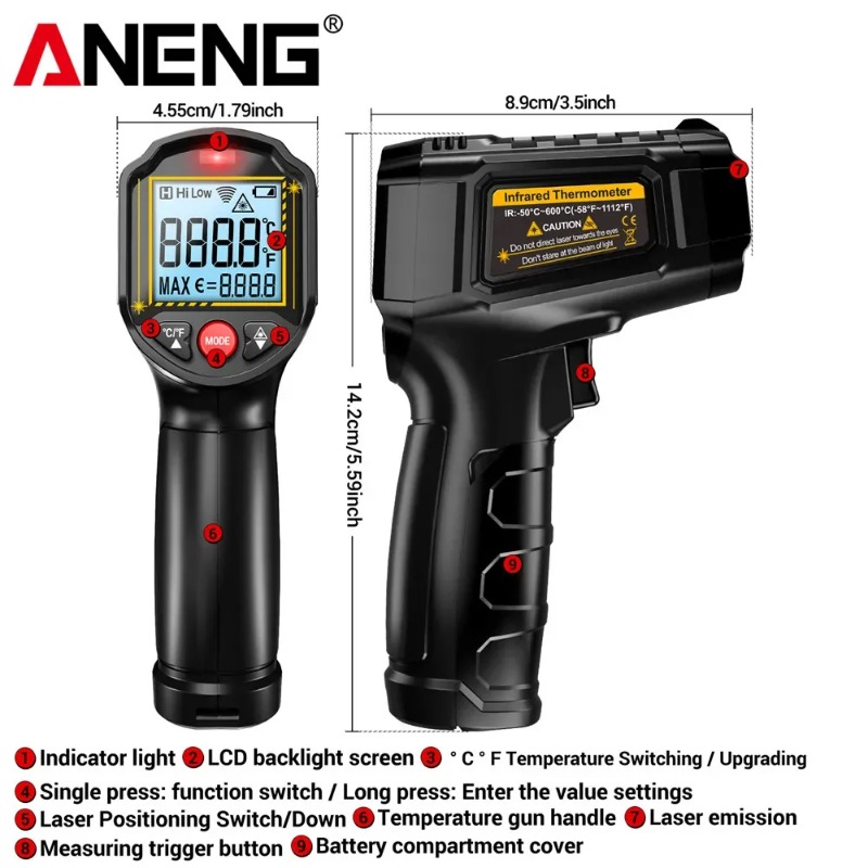 ANENG TH202 Non-contact Infrar - Industrial Laser Temperature Gun reseña y precio